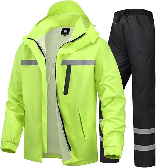 Highly Quality Men's Rain Suit High Visibility Reflective Work Rain Jacket Pants For All Sport Farm Fishing Motorcycle