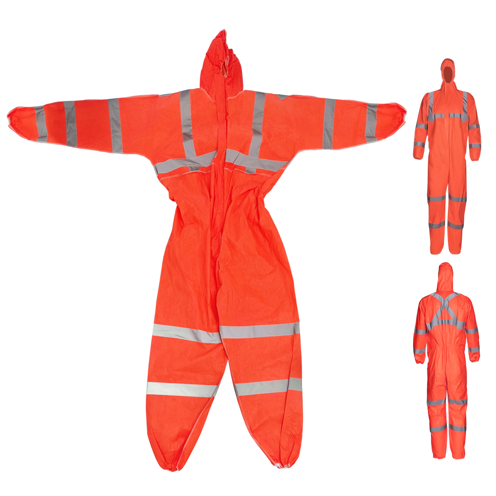 OEM Custom Disposable Adult Hooded PPE Industrial Coverall Men's Mechanic Workwear Industrial Gown Reflective Waterproof Uniform
