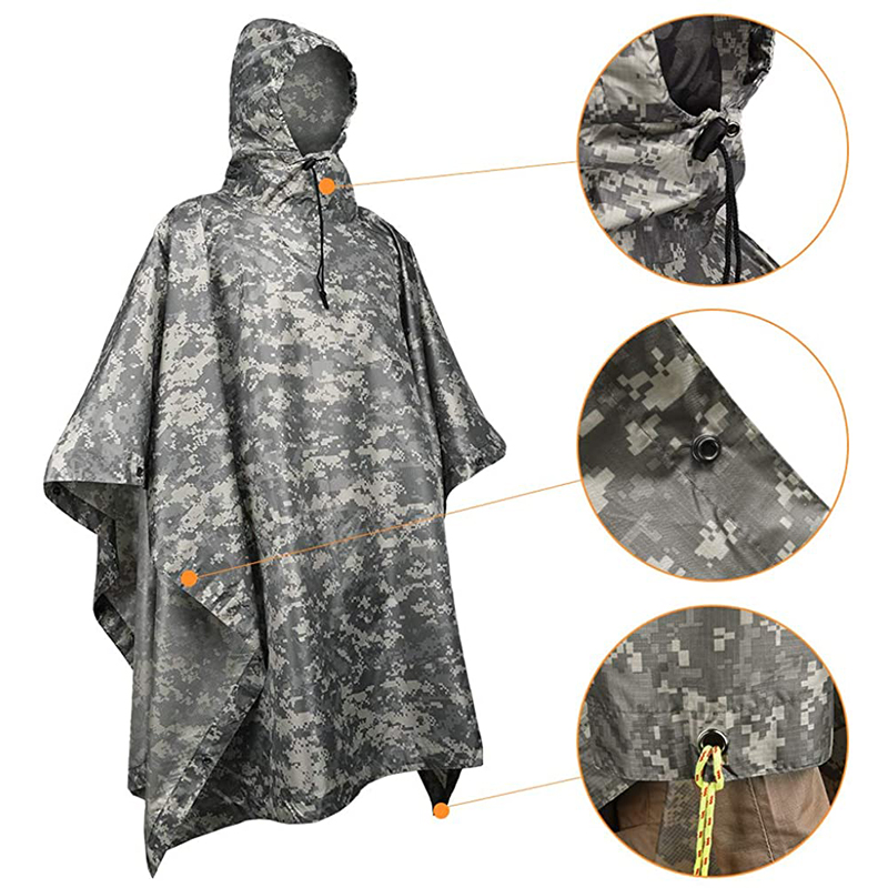 Camouflage Tactical Waterproof Sun Protection Clothing PU Coating Tactical Raincoat Poncho