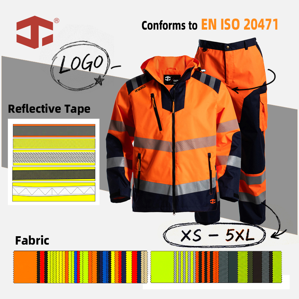 JIADE Men's Class 3 High Visibility Reflective Thermal Waterproof Breathable Plus Size Detachable Hood Jacket Polyester Road