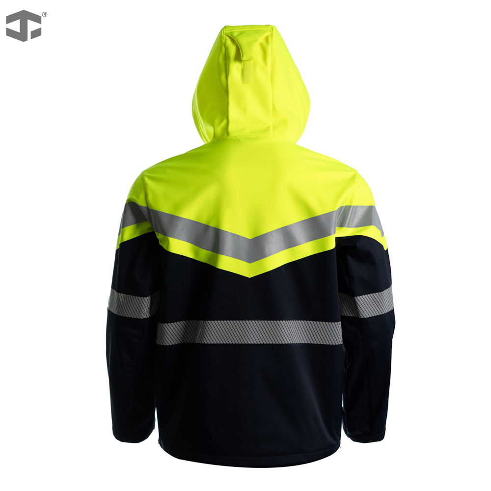 JIADE Men's Plus Size Fluorescent Polyester Free Movement High Visibility Thermal Breathable Windproof Waterproof Hooded Jacket