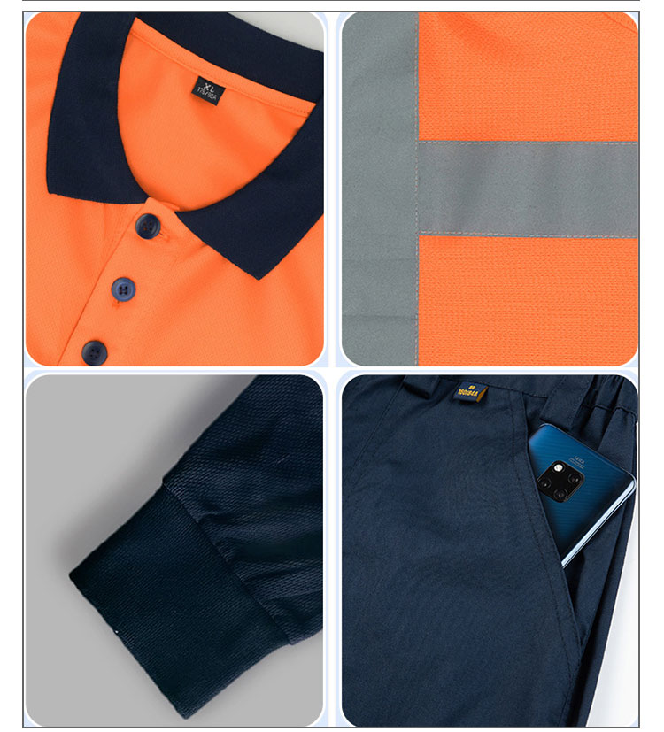 High-reflective Safety Brushed Canvas Bib POLO Overalls Set