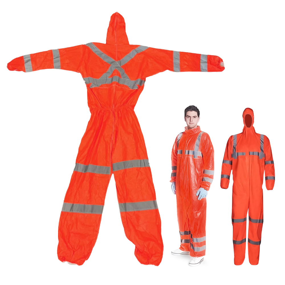 OEM Custom Disposable Adult Hooded PPE Industrial Coverall Men's Mechanic Workwear Industrial Gown Reflective Waterproof Uniform