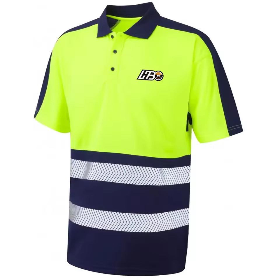 HBC Reflective Polo Shirt Fluorescent High Visibility Reflective Safety Shirt Quick Dry Short Sleeve Work Wear Hi Vis Workwear