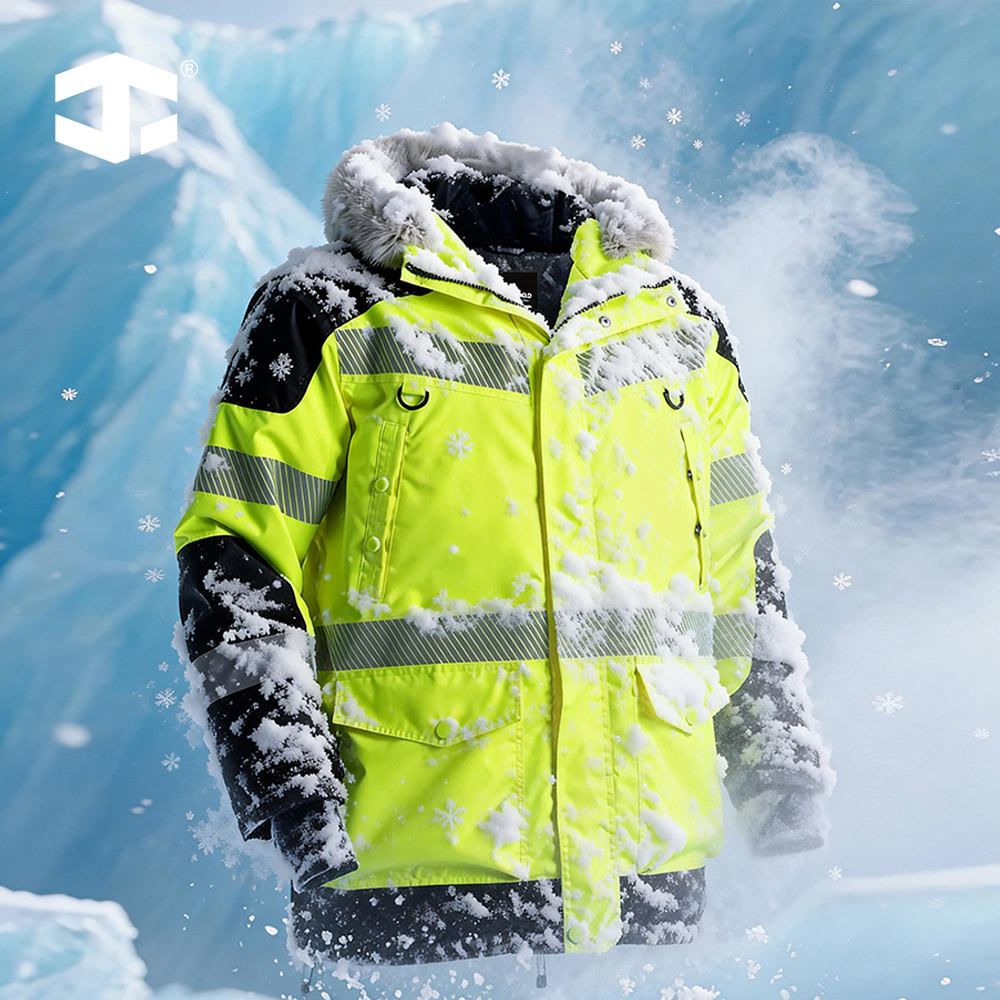 JIADE Men's Removable Durable Waterproof Polyester High Visibility Thermal Winter Warm Safety Parka 600D Oxford Reinforced