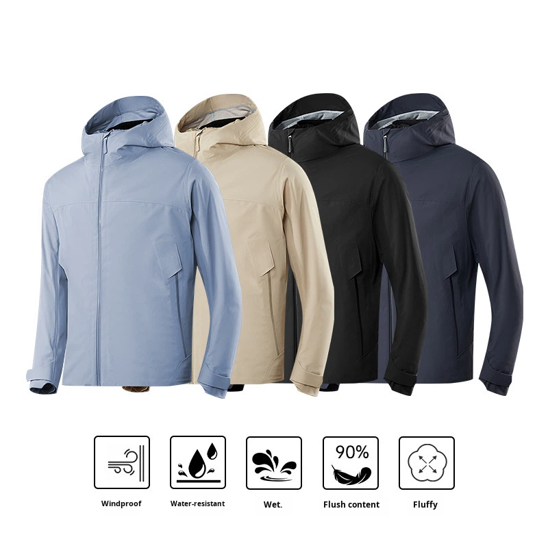 Men's Waterproof Breathable Insulated Winter Jacket Windproof Outdoor Parka Stand Zipper Thick Hooded Hard Shell for Hiking