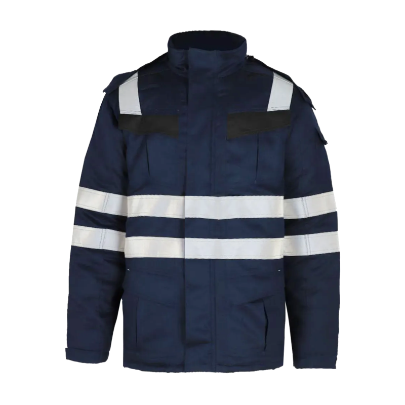 Flame Retardant High Visibility Work Jacket Combining Thermal Insulation and Certified Fire protection for Outdoor Workers
