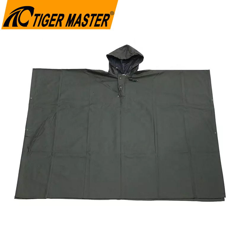 0.45 mm Custom Logo One Piece Hooded Poncho Waterproof Oil Chemical Resistant Adults PU Rain Cape
