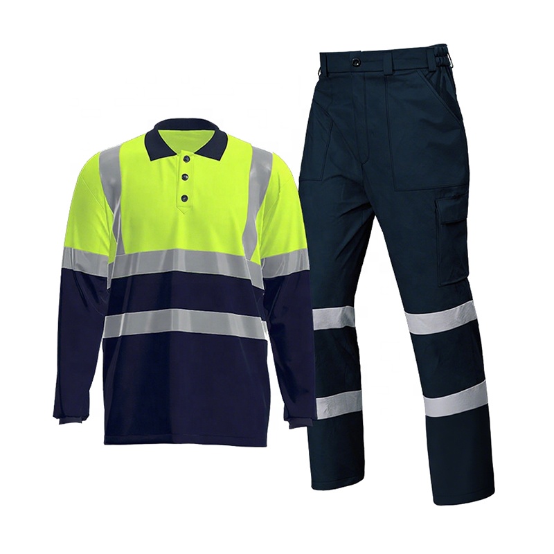 High-reflective Safety Brushed Canvas Bib POLO Overalls Set