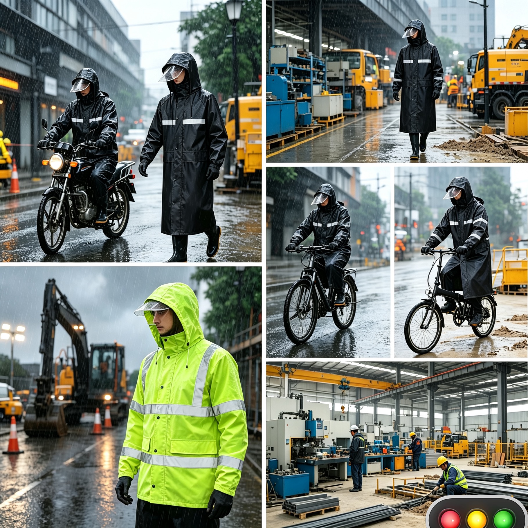 High-Visibility Waterproof Long Raincoat Reflective Safety Rainwear For Riding Construction Work Hooded Rain Jacket Wholesale