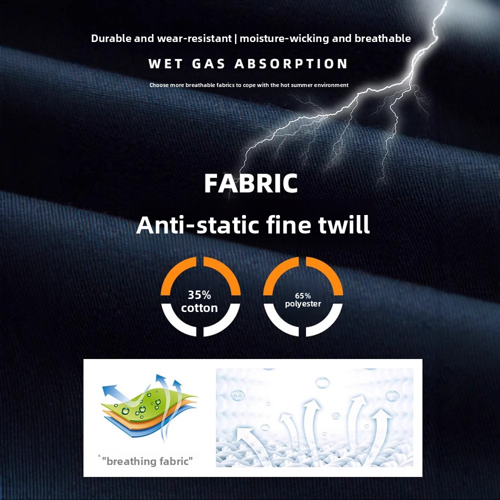 Anti-static Polyester Men's Scrub Uniform Short-sleeved Work Suit for Gas Station &amp; Petrochemical Oil Plant Summer Thin Tooling