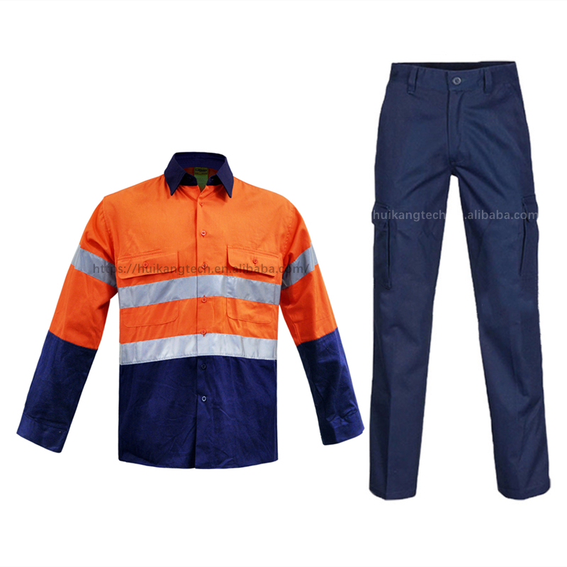 Cotton Construction Mining Uniform Long Sleeve Workwear Custom Logo Reflective Safety Clothes Hi Vis Men Work Shirt with Stripes