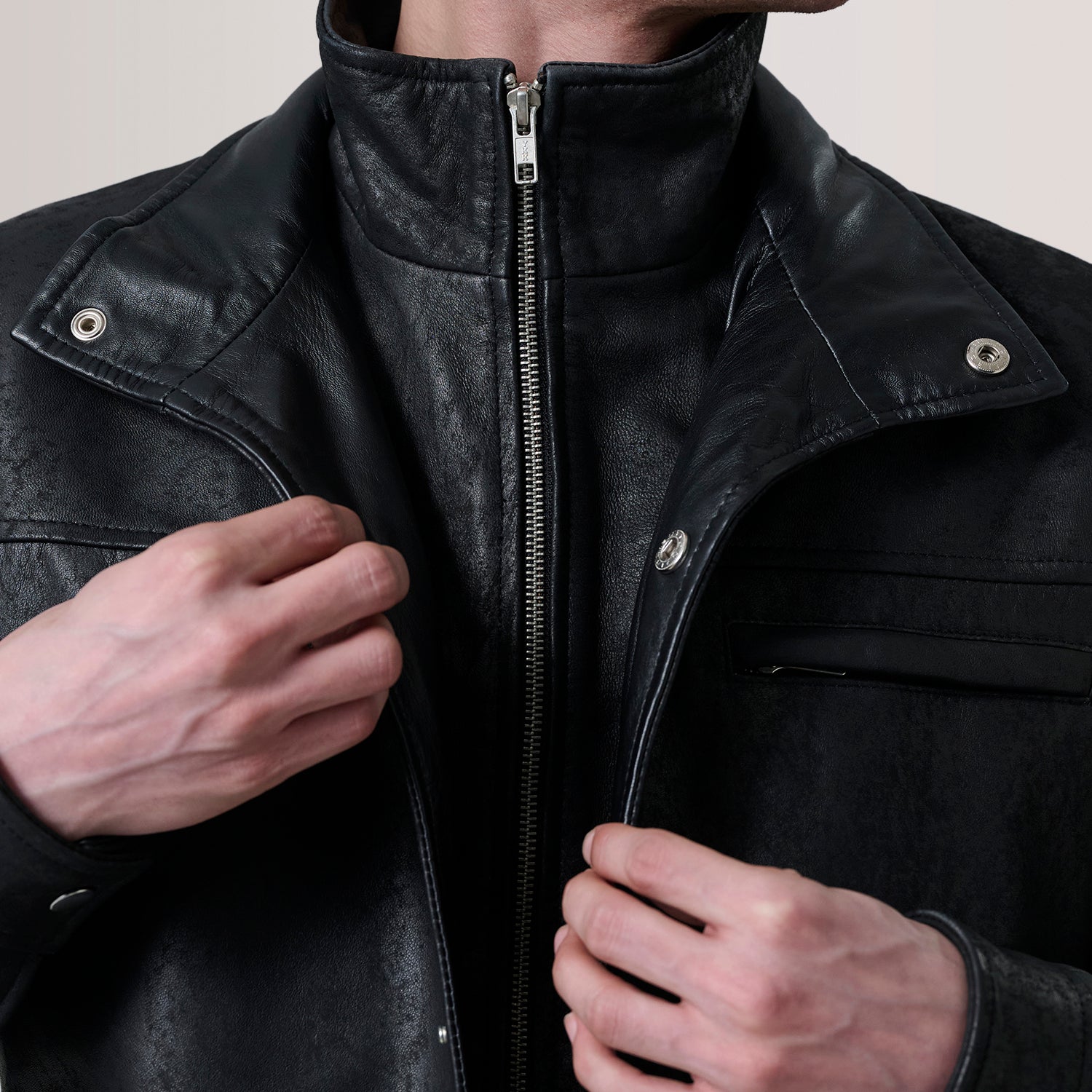 Waterproof Mens Leather Jacket Fleece Lined Winter Thermal Coat Outdoor Workwear Windbreaker Plus Size 5XL Stand Collar Front