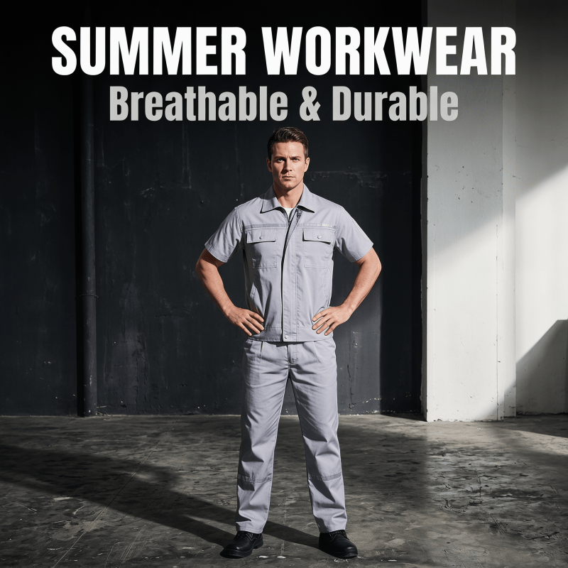 Anti-static Polyester Men's Scrub Uniform Short-sleeved Work Suit for Gas Station &amp; Petrochemical Oil Plant Summer Thin Tooling