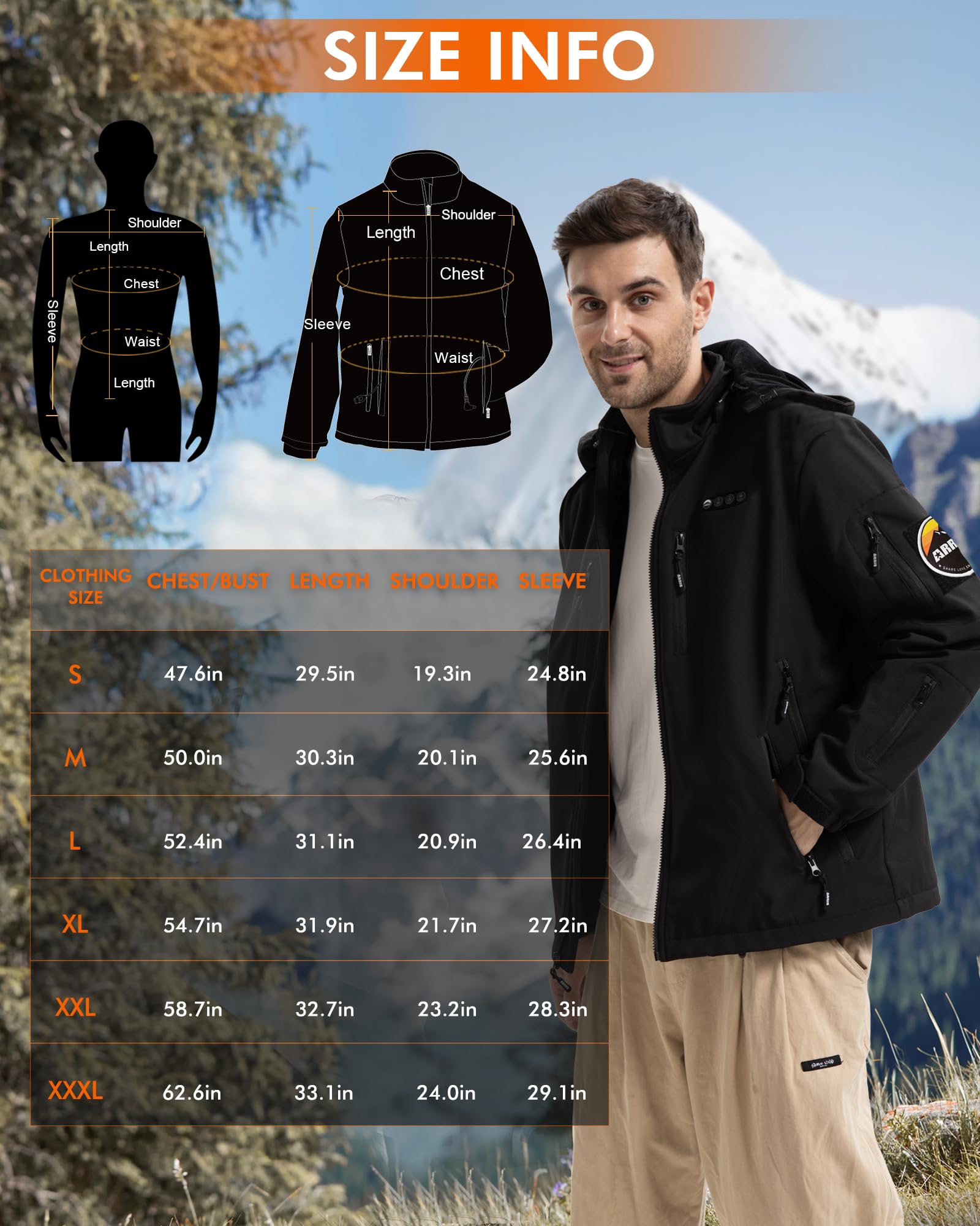 Unisex Winter Thermal Heated Jacket 7.4V 20000mAh Work Coat Eco-Friendly Waterproof Windproof Breathable Plus Size