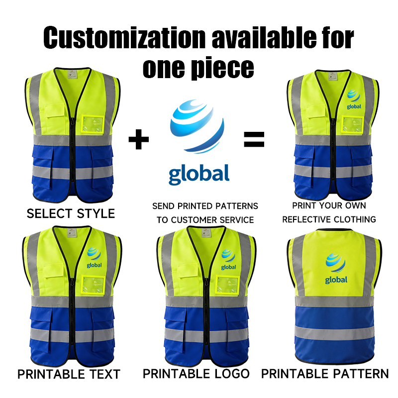 120g Knitted Fabric Multi Pocket Two Tone Reflective ANSI Class 2 Waterproof Safety Vest Hi Vis Customizable Logo