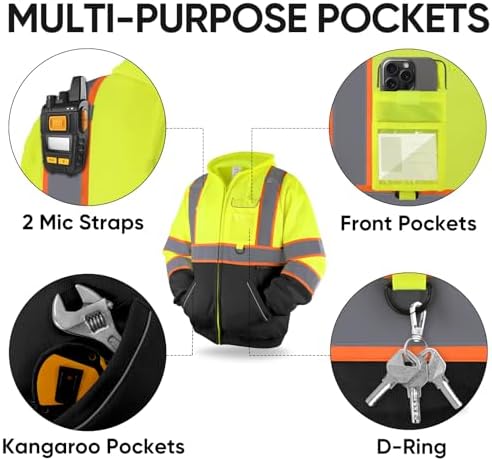 High Vis Reflective Safety Fleece Hoodie ANSI 2 Compliant PPE Gear Cold Weather Safety Jacket