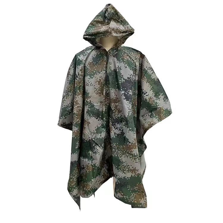 Wholesale Lightweight Polyester Tactical Camouflage Desert Camo Raincoat Poncho Waterproof PVC Rainwear with Logo Hood