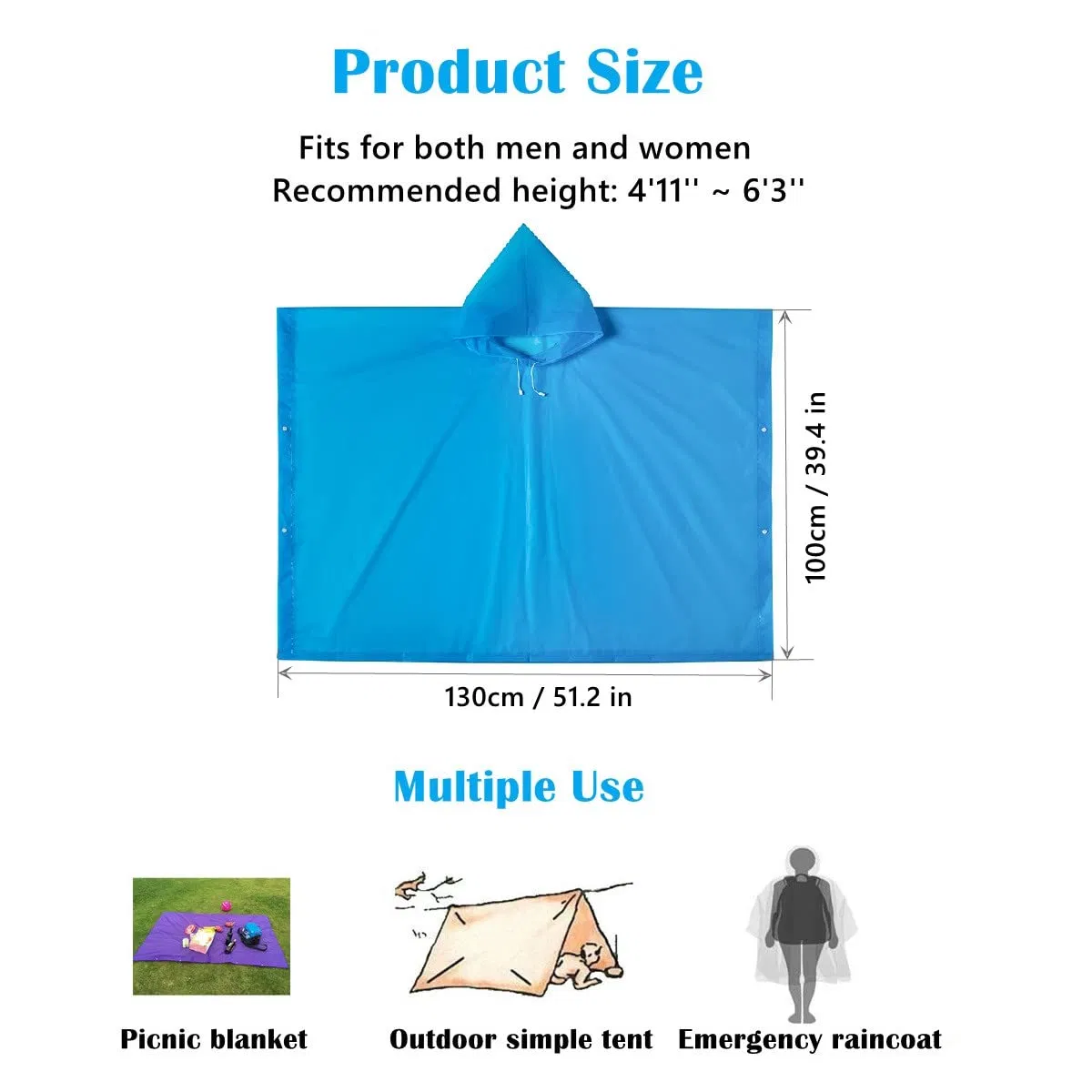 Transparency Custom Design Waterproof Lightweight Versatile PEVA Poncho Raincoat Rain Cape