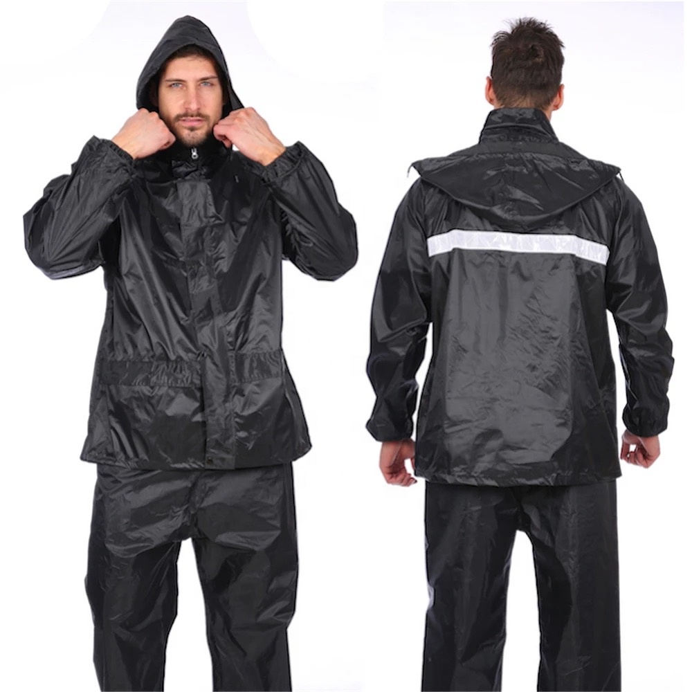 100% Polyester PVC Waterproof Raincoat Pants Bib Hooded Raincoat Black Raincoat Wholesale Fishing Golf Equipment