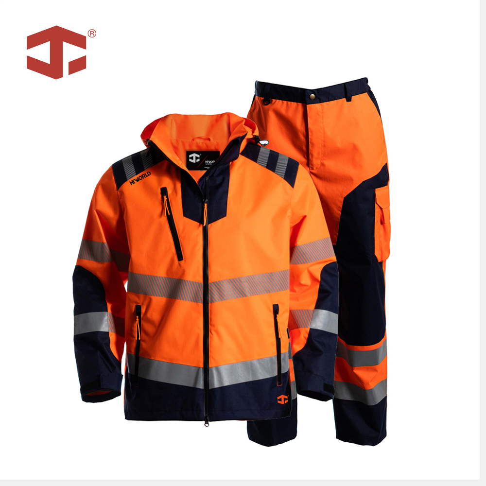JIADE Men's Class 3 High Visibility Reflective Thermal Waterproof Breathable Plus Size Detachable Hood Jacket Polyester Road