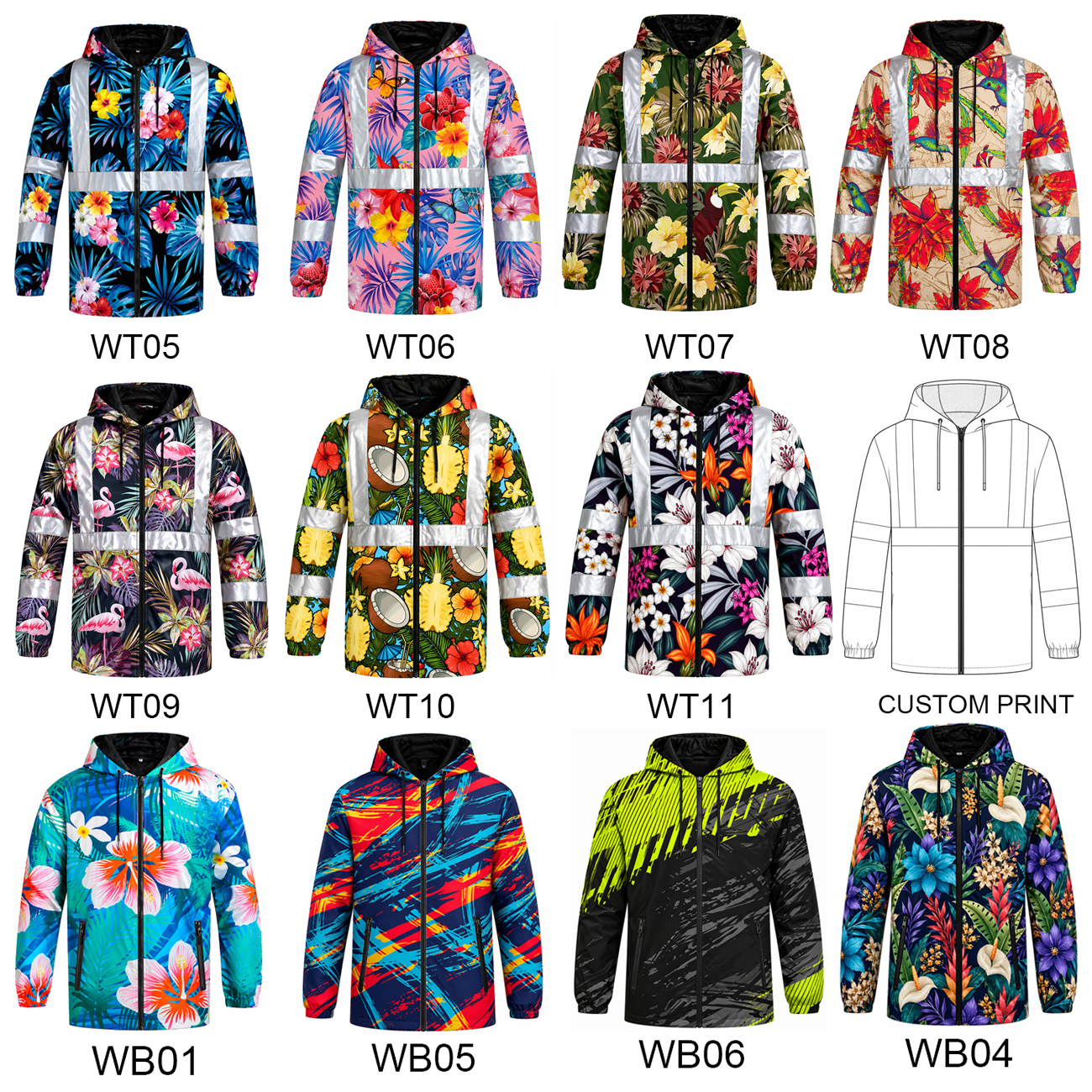 Custom Fluorescent Lightweight Hi Vis Rain Coat Hawaiian High Visibility Safety Jacket Waterproof Reflective Work Windbreaker
