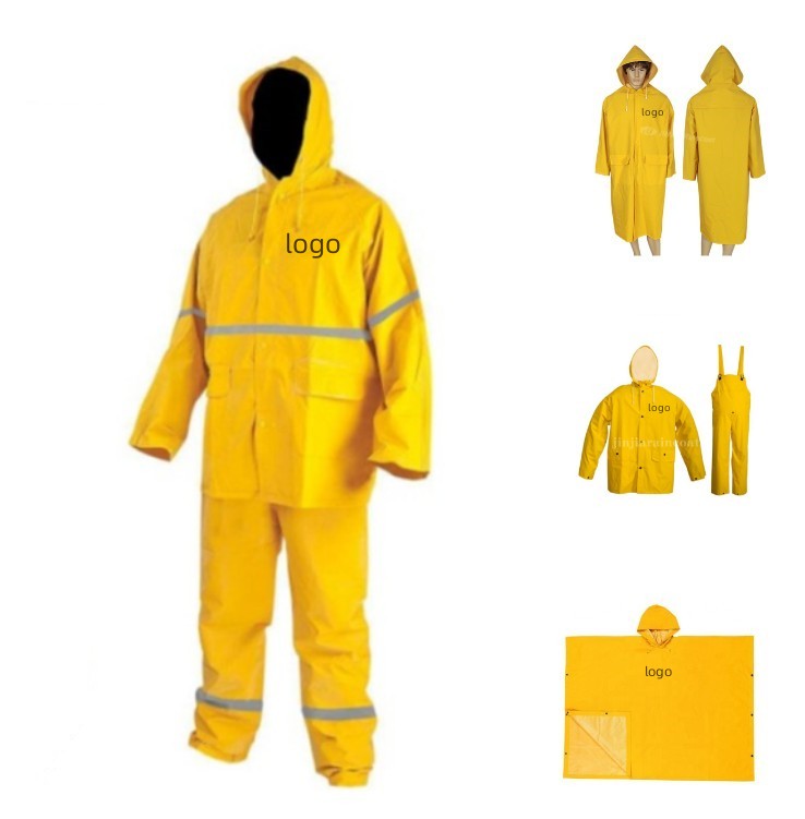 Yellow Industrial Work 2 3 Piece Rain Coat Suit Safety PVC Polyester Waterproof Rainsuit Heavy Duty Raincoat For Men Adults