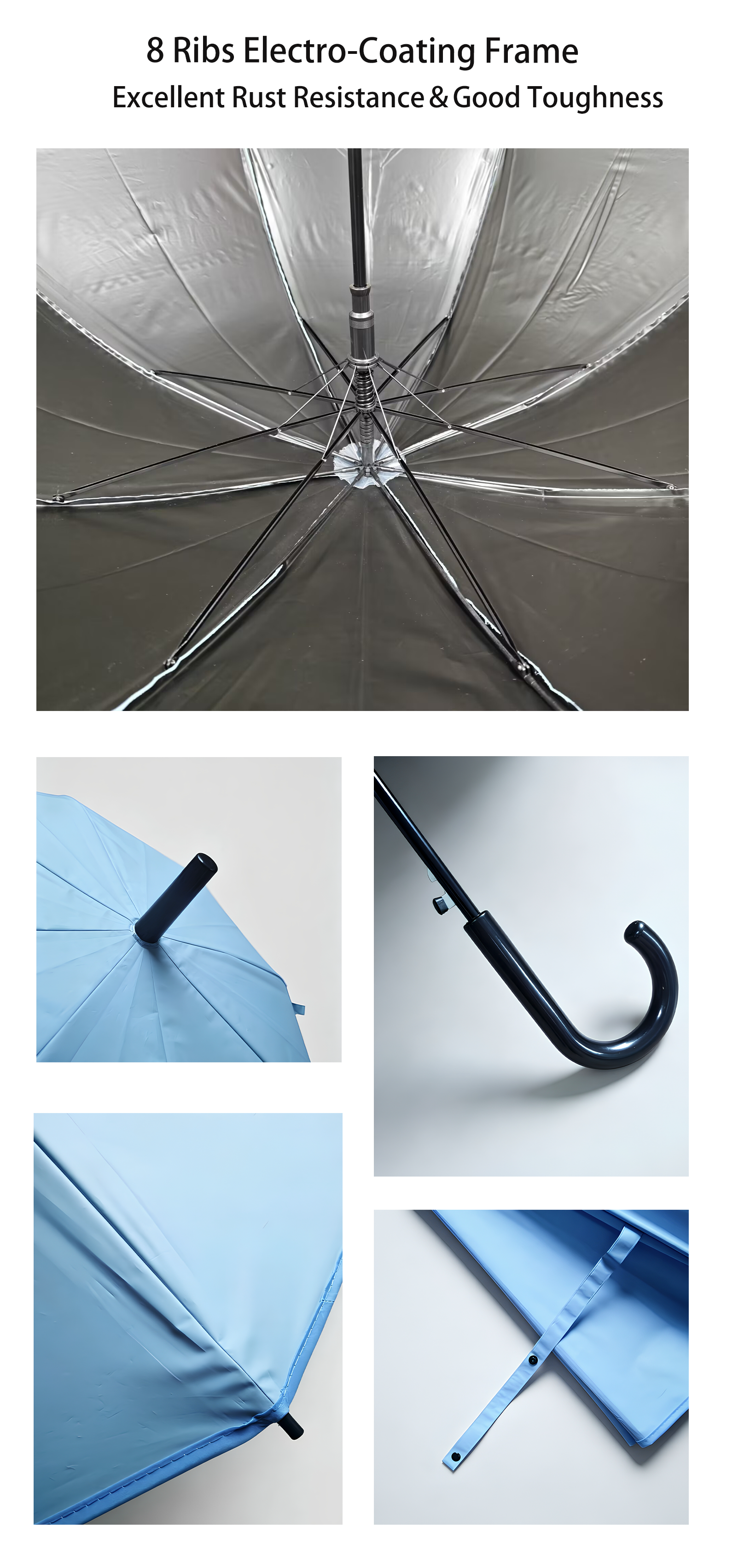 Custom OEM ODM Modern Sun and Rain UV Protection POE Black Coating 8K Ribs Straight Long-handled Adults Automatic Umbrella