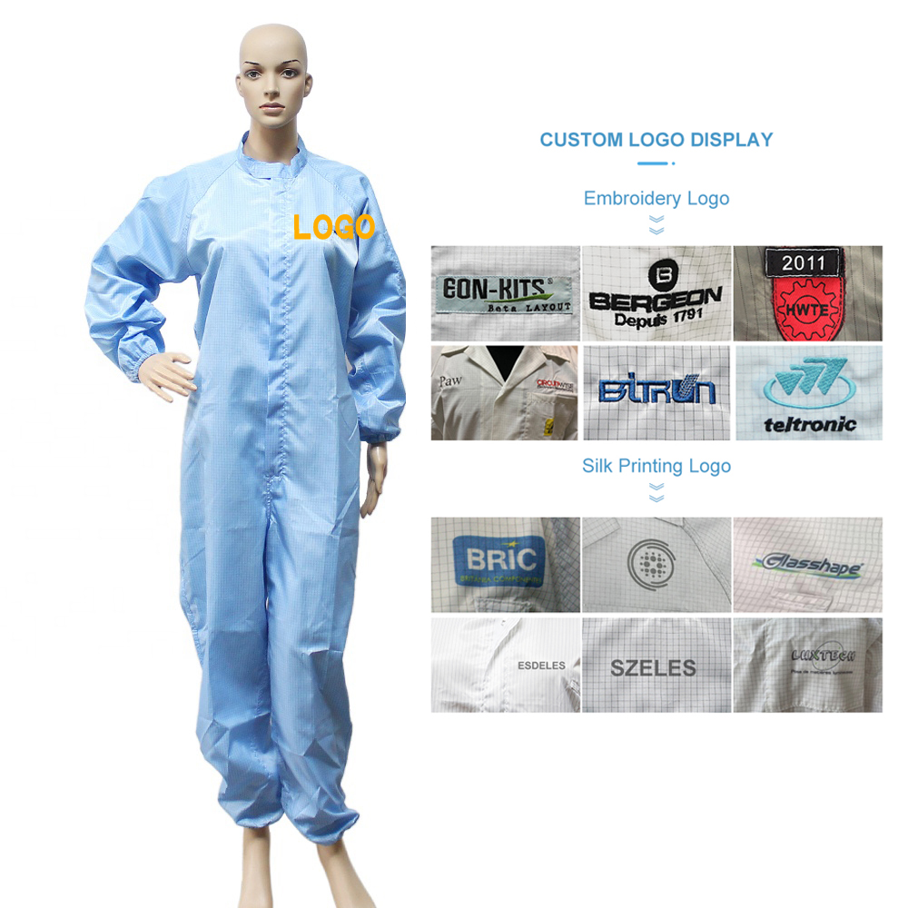 Reusable Washable Dust Free 98% Polyester 2% Conductive Fibre Umpsuit ESD Overcoat Antistatic Coverall ESD Coverall