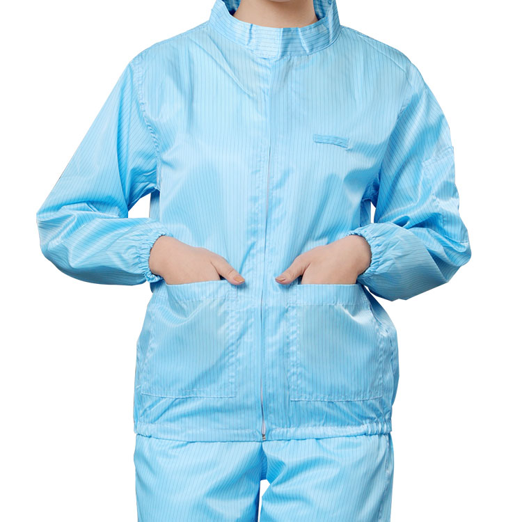 ESD Cleanroom Lab Coat Polyester Anti-Static Worker Uniform with Conductive Wire Protection