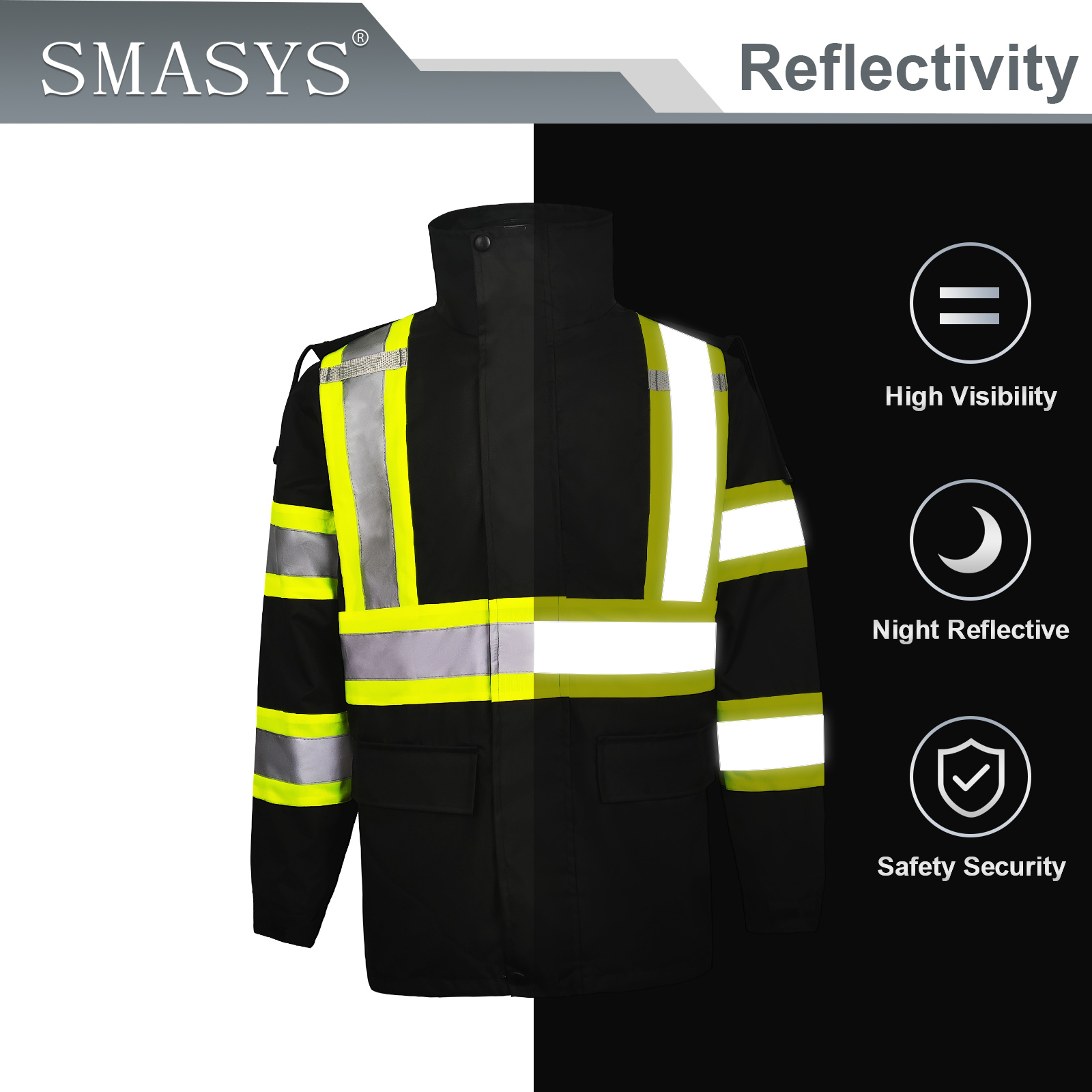 ZUJA Durable Hi Vis Safety Hooded Raincoat 300D Oxford Waterproof Windproof Rain Suit Raining Worker Pants Set with PU Coating