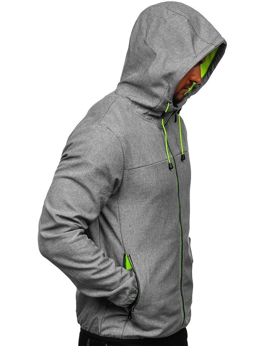 Mens Softshell Thermal Fleece Heated Jacket Waterproof Warm Work Clothing with Fluorescent Hood Hiking Outdoor Jacket