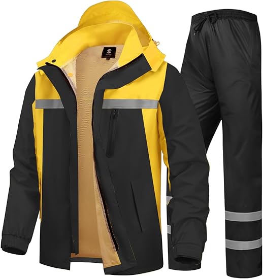 Highly Quality Men's Rain Suit High Visibility Reflective Work Rain Jacket Pants For All Sport Farm Fishing Motorcycle