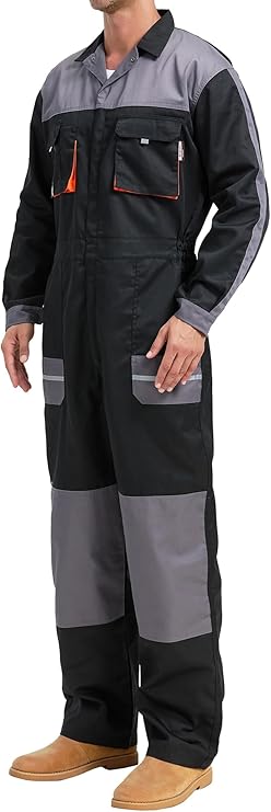 Men's Work Coveralls Multi Pockets Garage Work Jumpsuit Zip Coverall One Piece Workwear Mechanic Overalls
