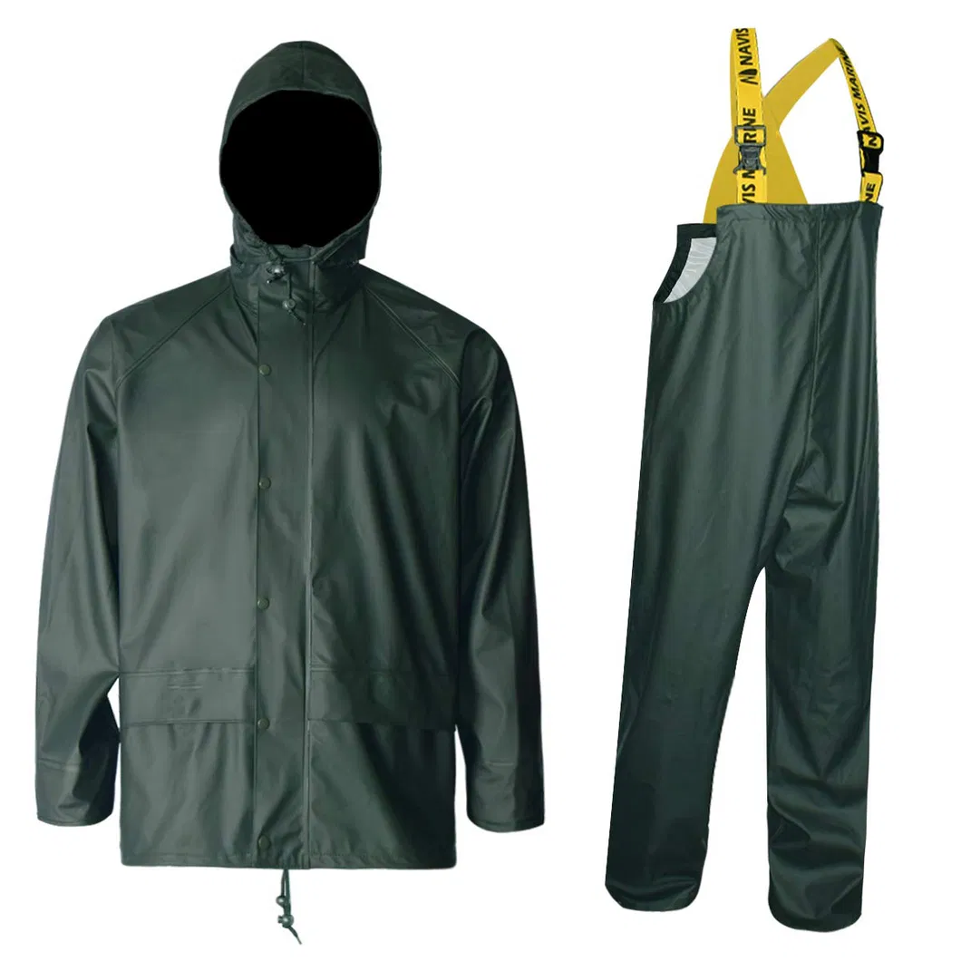 PU Polyester Rain Jacket Bib Pants Waterproof Workwear Suit Clothing Rain Gear