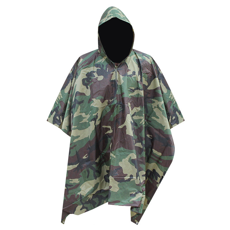 Wholesale Lightweight Polyester Tactical Camouflage Desert Camo Raincoat Poncho Waterproof PVC Rainwear with Logo Hood