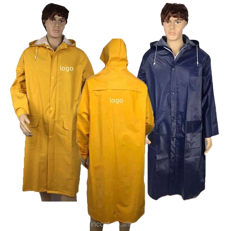 Yellow Industrial Work 2 3 Piece Rain Coat Suit Safety PVC Polyester Waterproof Rainsuit Heavy Duty Raincoat For Men Adults