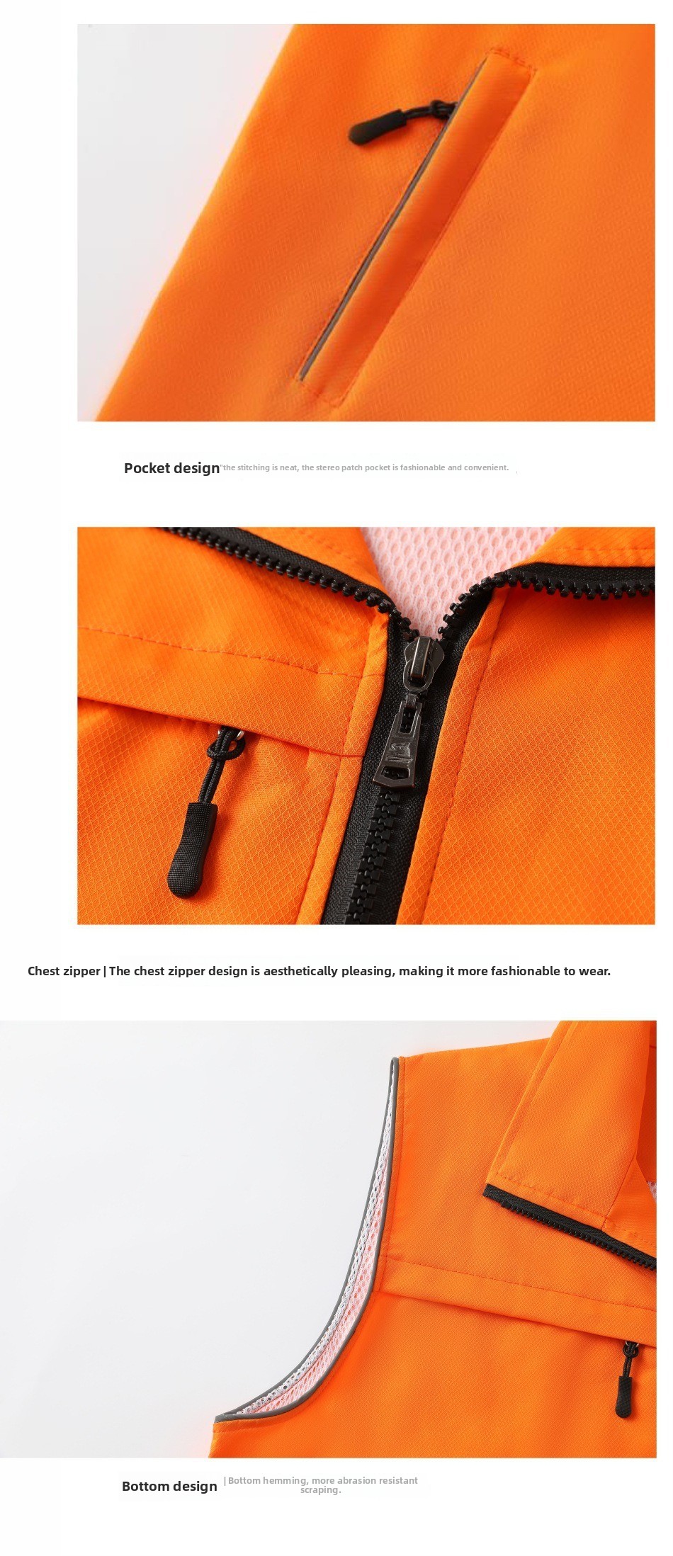 Customized Breathable Windproof Polyester Zipper Pocket Vests Work Coverall for Group Activities with Printed Logos