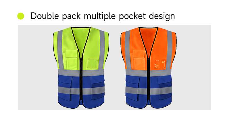 120g Knitted Fabric Multi Pocket Two Tone Reflective ANSI Class 2 Waterproof Safety Vest Hi Vis Customizable Logo