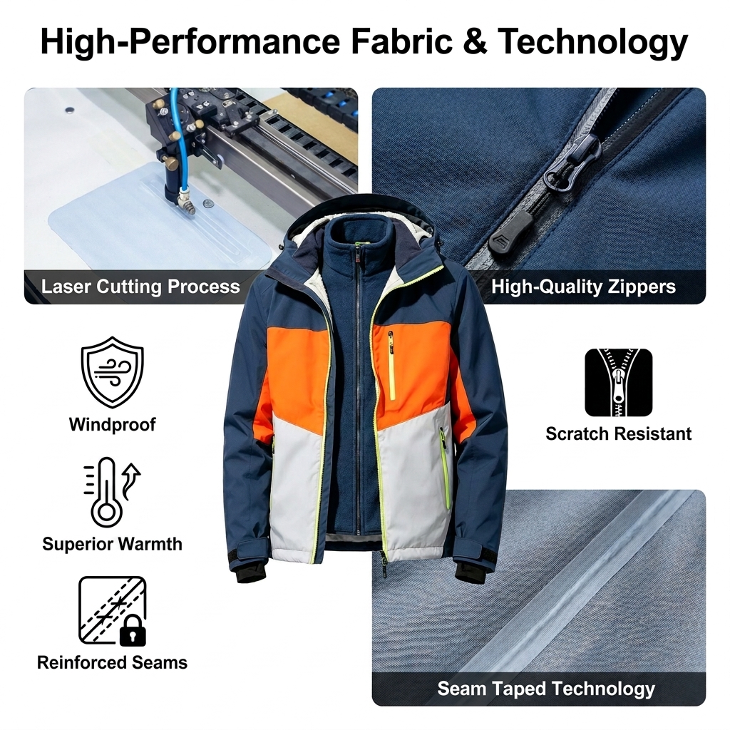 Unisex Color Block Thermal 3-in-1 Parka OEM ODM Custom Fabric &amp; Brand Logo Water Resistant Windproof Outdoor Sports Jacket