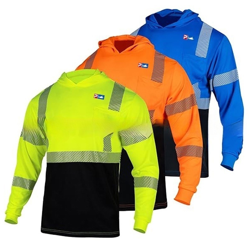 HBC High Visibility Sunscreen Work Wear Construction Reflective Shirts Uniform Long Sleeve Hi Vis Safety Shirts