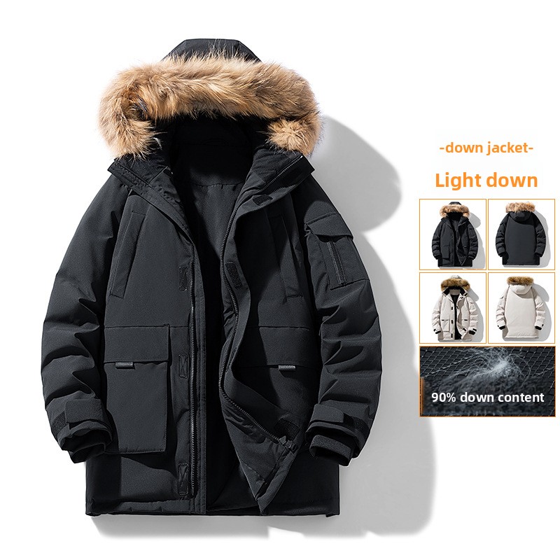Winter New Style Thick Down-Filled Windproof Unisex Jacket Mid-Length Outdoor Parka Bold Mountain-Style Fur-Lined Men