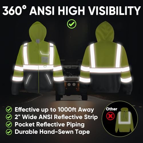 High Vis Reflective Safety Fleece Hoodie ANSI 2 Compliant PPE Gear Cold Weather Safety Jacket