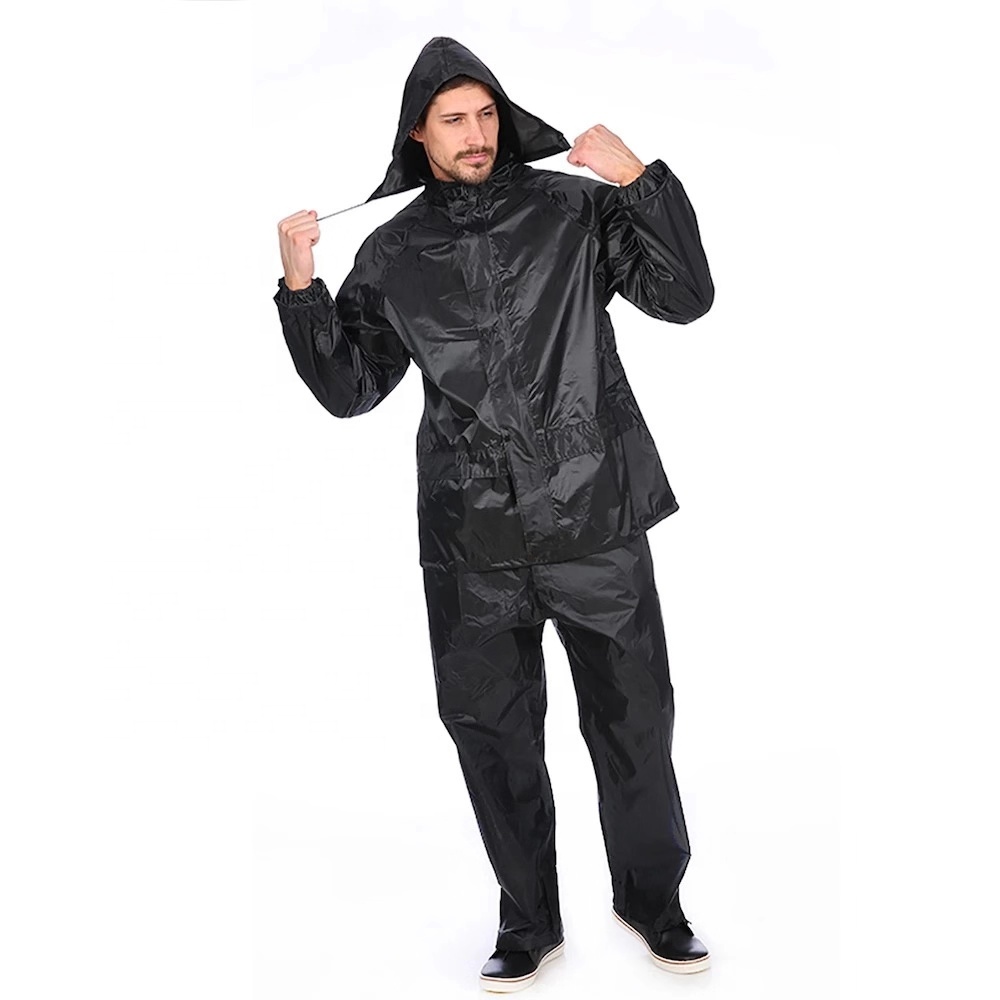 100% Polyester PVC Waterproof Raincoat Pants Bib Hooded Raincoat Black Raincoat Wholesale Fishing Golf Equipment