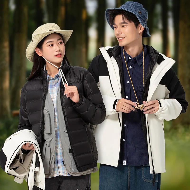 2023 Men's Plus Size Soft Shell Waterproof Reversible Breathable Hooded Down Filled Autumn Winter Windbreaker Warm Outdoor Parka