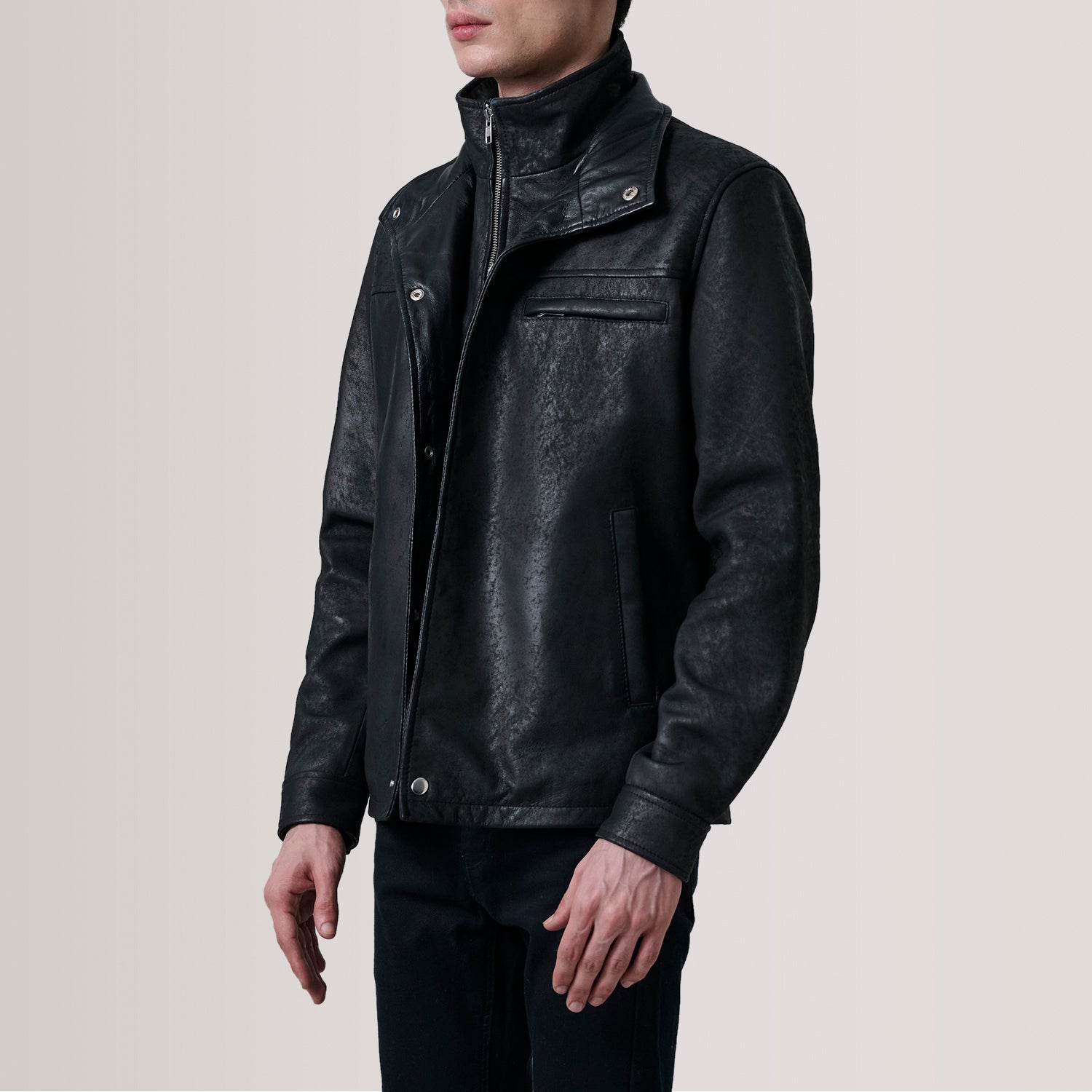 Waterproof Mens Leather Jacket Fleece Lined Winter Thermal Coat Outdoor Workwear Windbreaker Plus Size 5XL Stand Collar Front