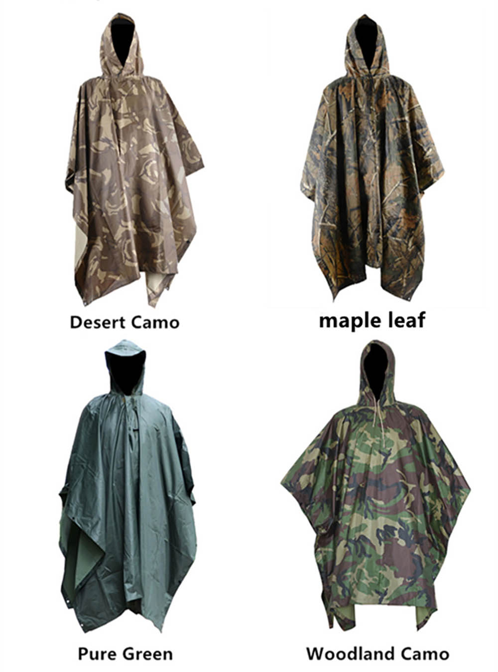 Wholesale Custom Rain Poncho for Hunting Adult Camo Printing Waterproof Tactical Rain Coats Raincoats