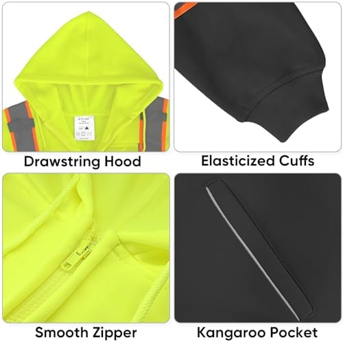High Vis Reflective Safety Fleece Hoodie ANSI 2 Compliant PPE Gear Cold Weather Safety Jacket