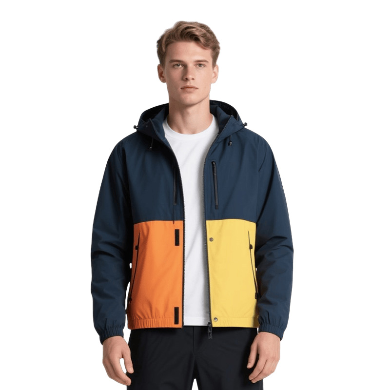 OEM Custom Logo Men's Softshell Tactical Jacket New Fashionable Waterproof Raincoat with Patchwork Design Windbreaker