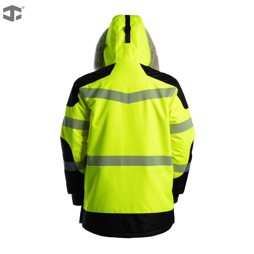JIADE Men's Removable Durable Waterproof Polyester High Visibility Thermal Winter Warm Safety Parka 600D Oxford Reinforced